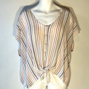 Torrid SZ 3 Neutral stripe button front lightweight blouse lagenlook comfy